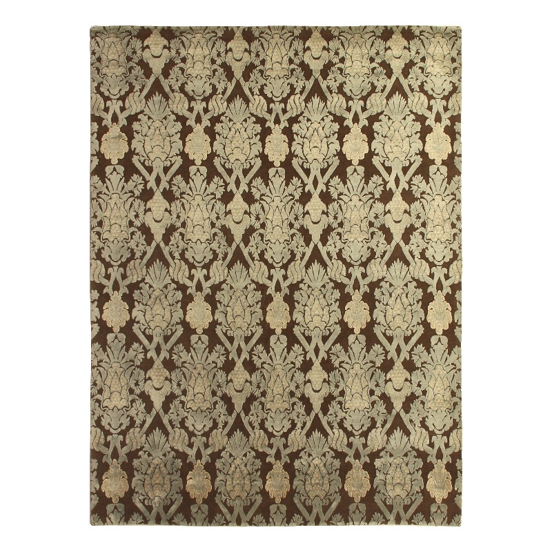 Milano Velvet Hand-Knotted Wool/Bamboo Silk Beige/Light Blue 9'x10' Area Rug