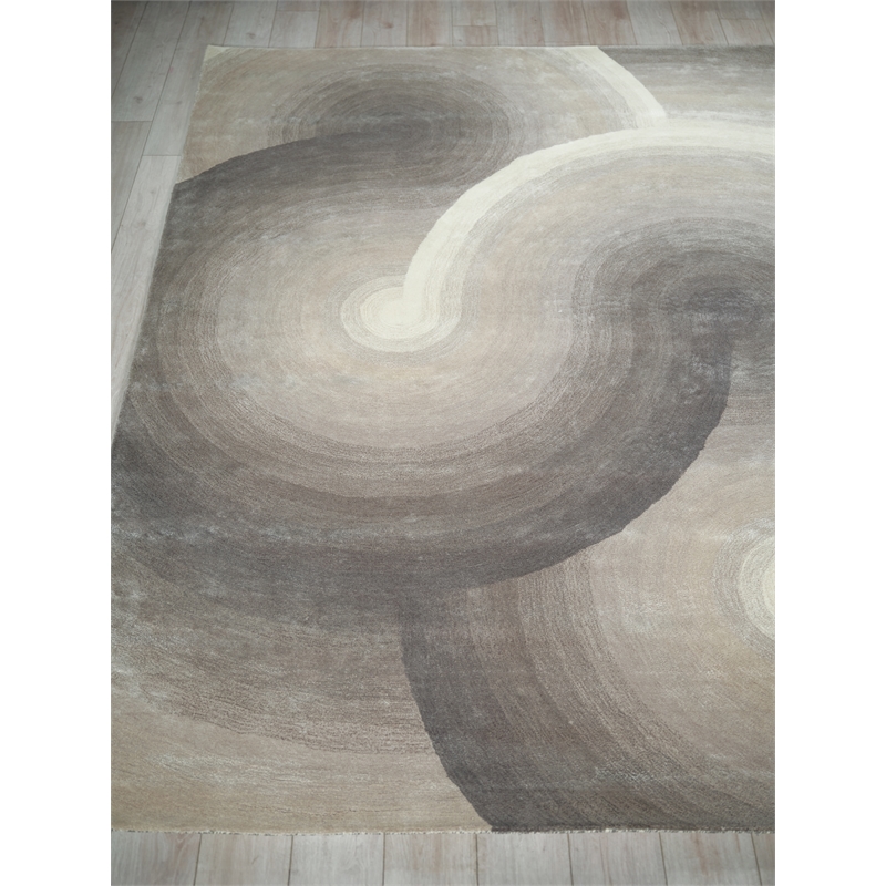 Mitomo Hand-Tufted Wool/Bamboo Silk Charcoal/Ivory 8'x10' Area Rug