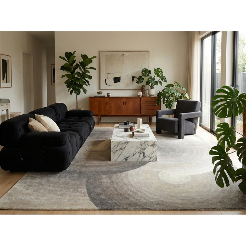 Mitomo Hand-Tufted Wool/Bamboo Silk Charcoal/Ivory 8'x10' Area Rug