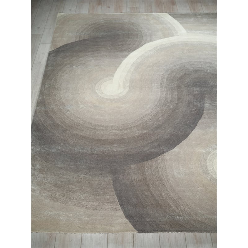 Mitomo Hand-Tufted Wool/Bamboo Silk Charcoal/Ivory 9'x12' Area Rug