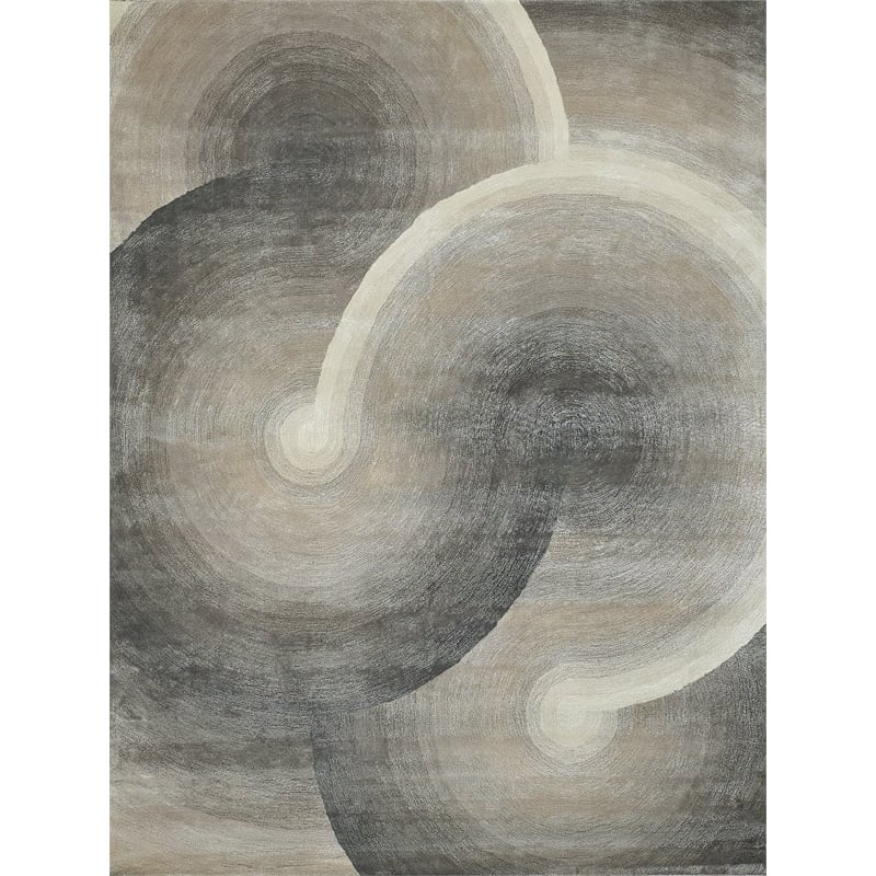Mitomo Hand-Tufted Wool/Bamboo Silk Charcoal/Ivory 9'x12' Area Rug