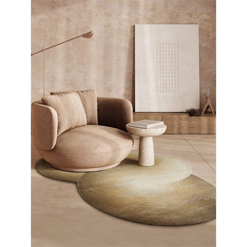 Mitomo Hand-Tufted Wool/Bamboo Silk Light Beige/Ivory 5'x7' Shape Area Rug
