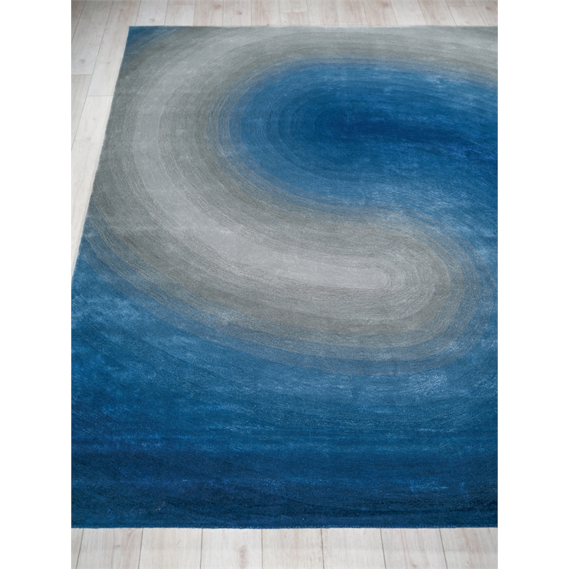 Mitomo Hand-Tufted Wool/Bamboo Silk Navy/Gray 9'x12' Area Rug