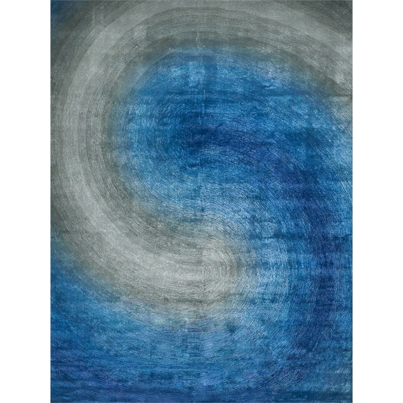 Mitomo Hand-Tufted Wool/Bamboo Silk Navy/Gray 9'x12' Area Rug