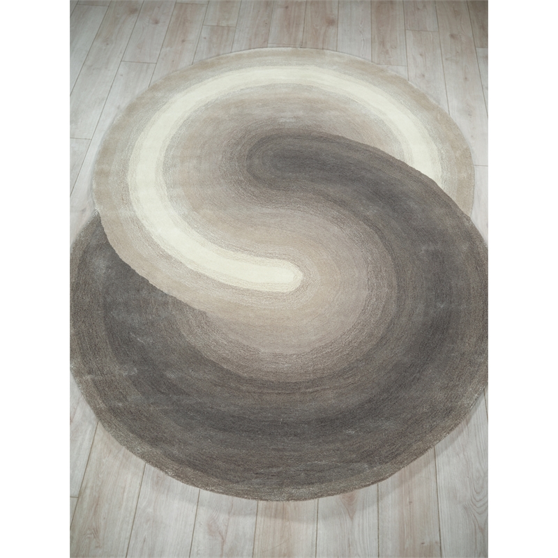Mitomo Hand-Tufted Wool/Bamboo Silk Charcoal/Ivory 5'x7' Shape Area Rug