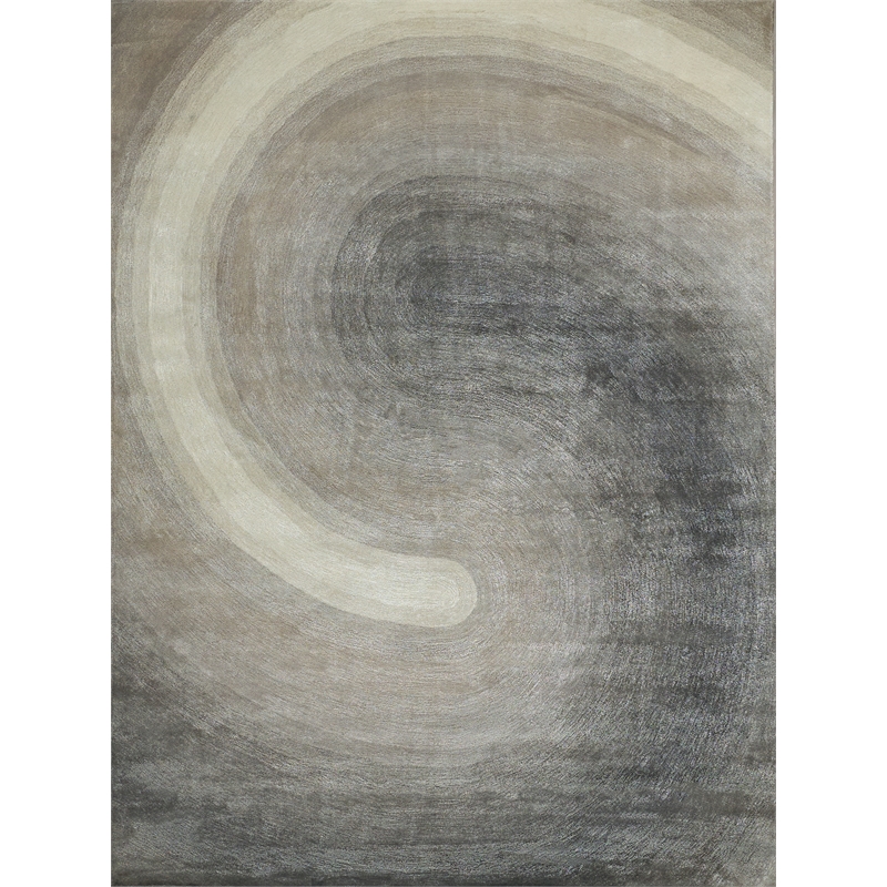 Mitomo Hand-Tufted Wool/Bamboo Silk Charcoal/Ivory 9'x12' Area Rug