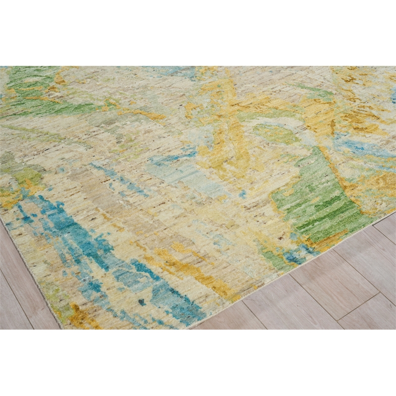 Moderno Hand-Knotted New Zealand Wool Yellow/Green/Blue 8'x10' Area Rug