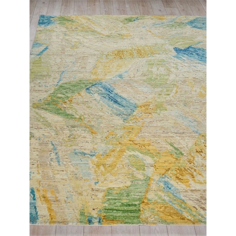 Moderno Hand-Knotted New Zealand Wool Yellow/Green/Blue 9'x12' Area Rug