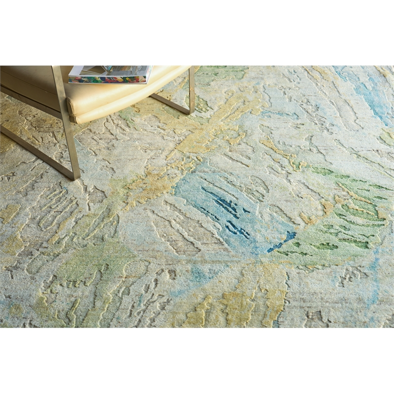 Moderno Hand-Knotted New Zealand Wool Yellow/Green/Blue 9'x12' Area Rug