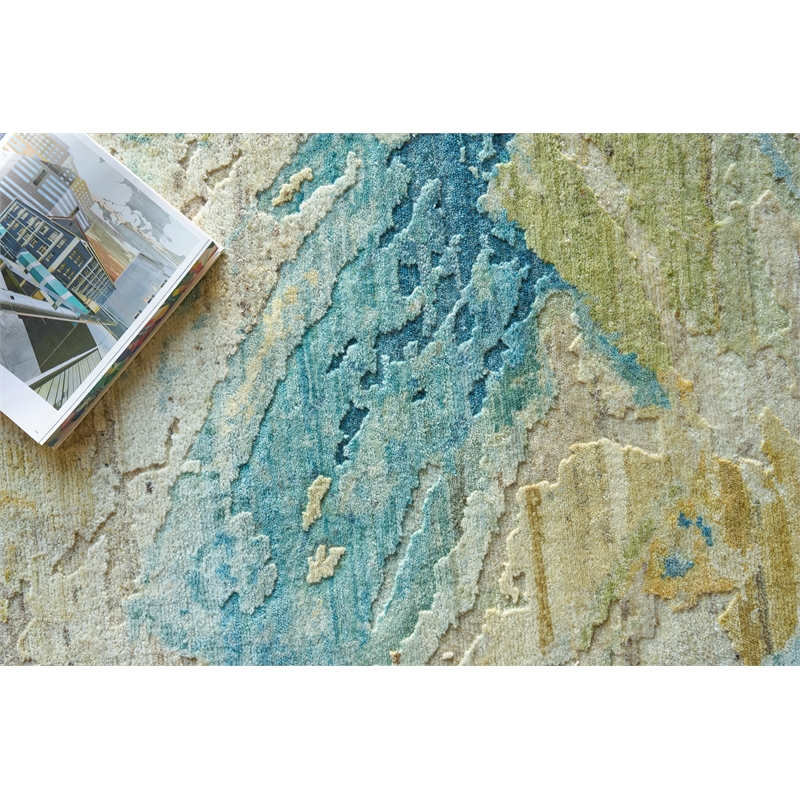 Moderno Hand-Knotted New Zealand Wool Yellow/Green/Blue 9'x12' Area Rug
