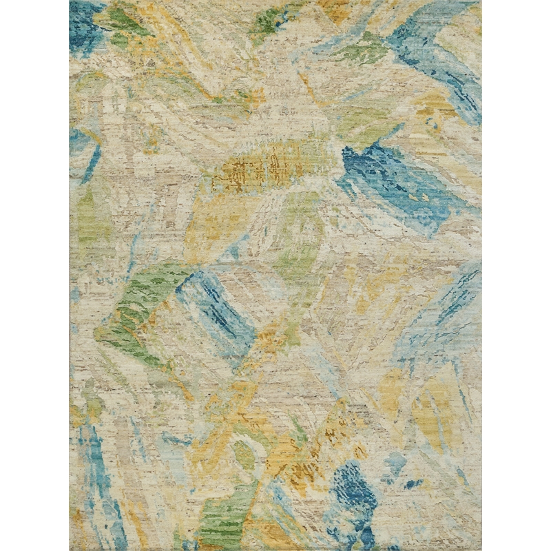 Moderno Hand-Knotted New Zealand Wool Yellow/Green/Blue 9'x12' Area Rug