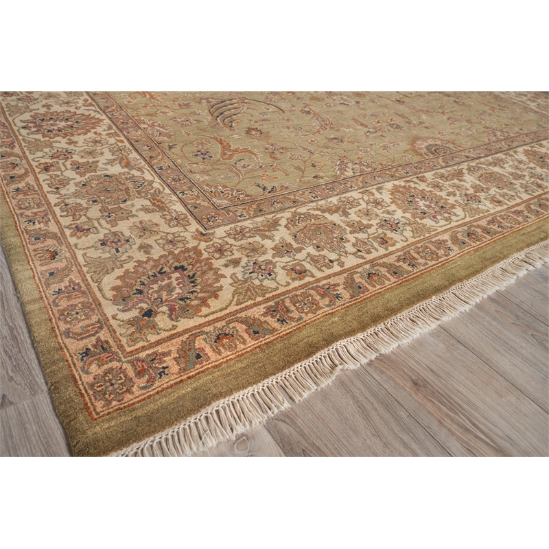 Moghul Hand-Knotted New Zealand Wool Light Green/Gold 9'x10' Area Rug