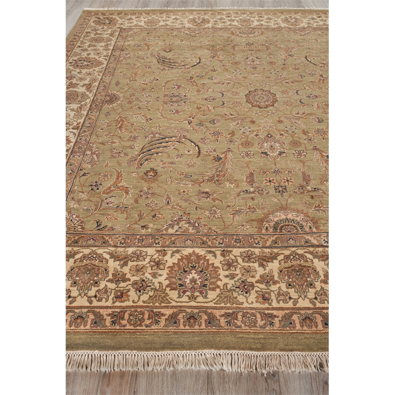 Moghul Hand-Knotted New Zealand Wool Light Green/Gold 9'x10' Area Rug