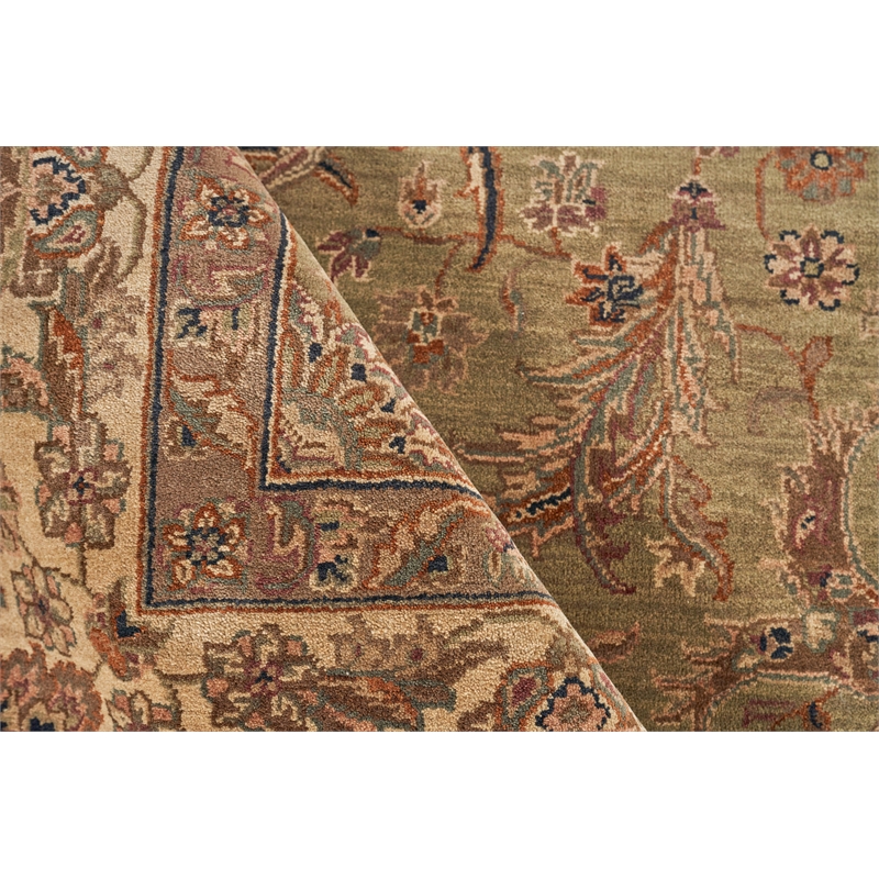 Moghul Hand-Knotted New Zealand Wool Light Green/Gold 9'x10' Area Rug
