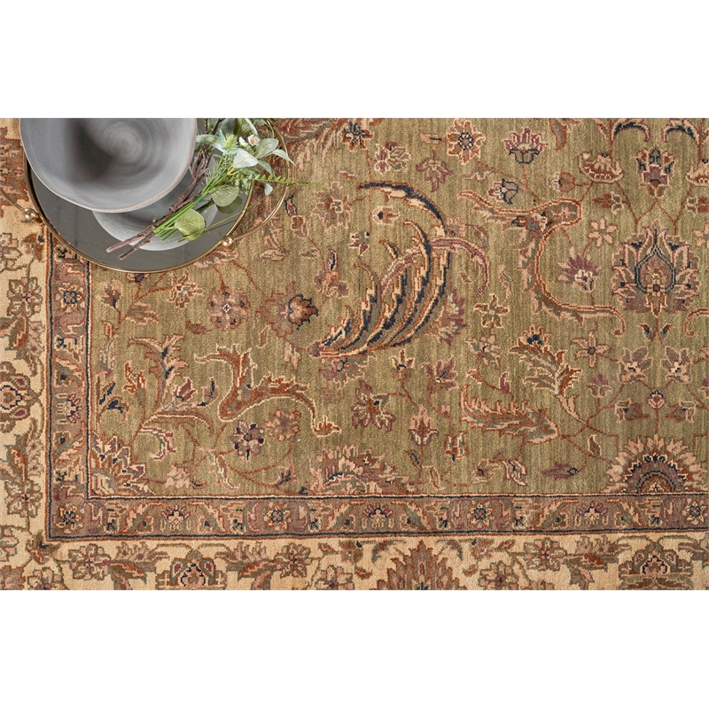 Moghul Hand-Knotted New Zealand Wool Light Green/Gold 9'x10' Area Rug