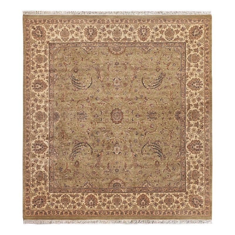 Moghul Hand-Knotted New Zealand Wool Light Green/Gold 9'x10' Area Rug