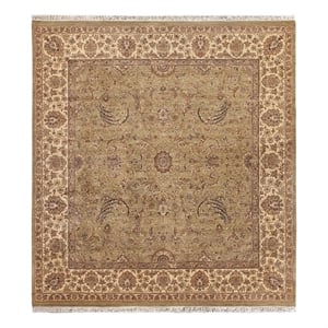 Moghul Hand-Knotted New Zealand Wool Light Green/Gold 9'x10' Area Rug