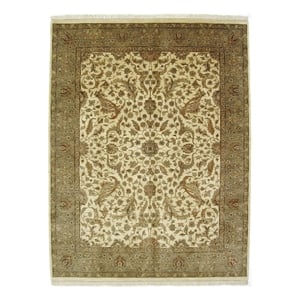 Moghul Hand-Knotted New Zealand Wool Gold/Green 14'x18' Area Rug