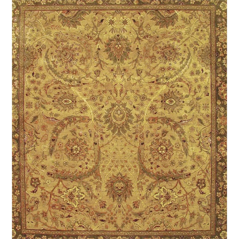Moghul Hand-Knotted New Zealand Wool Wheat/Brown 8'x8' Round Area Rug