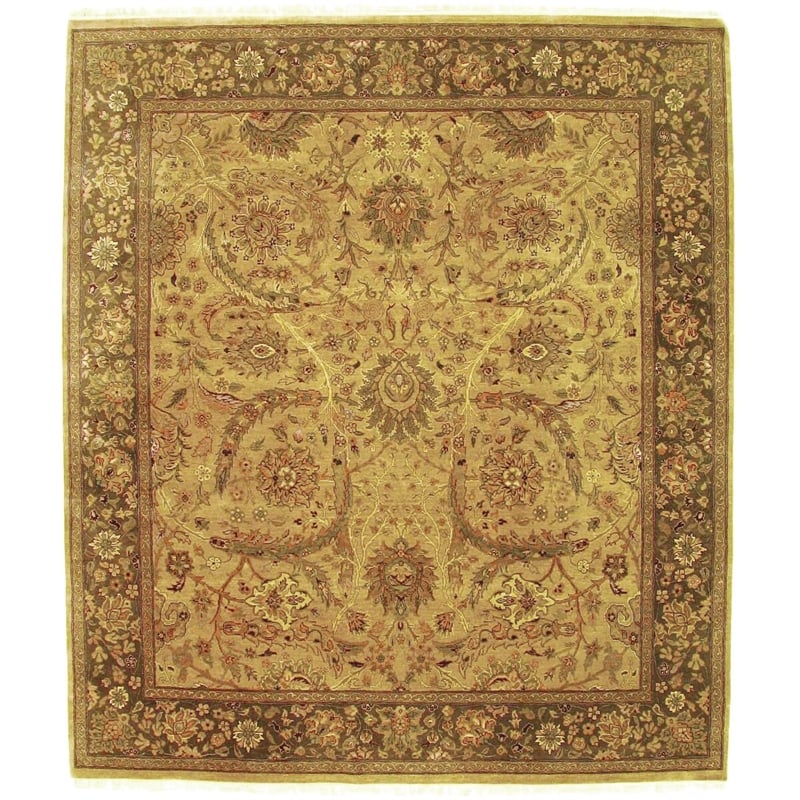 Moghul Hand-Knotted New Zealand Wool Wheat/Brown 8'x8' Round Area Rug