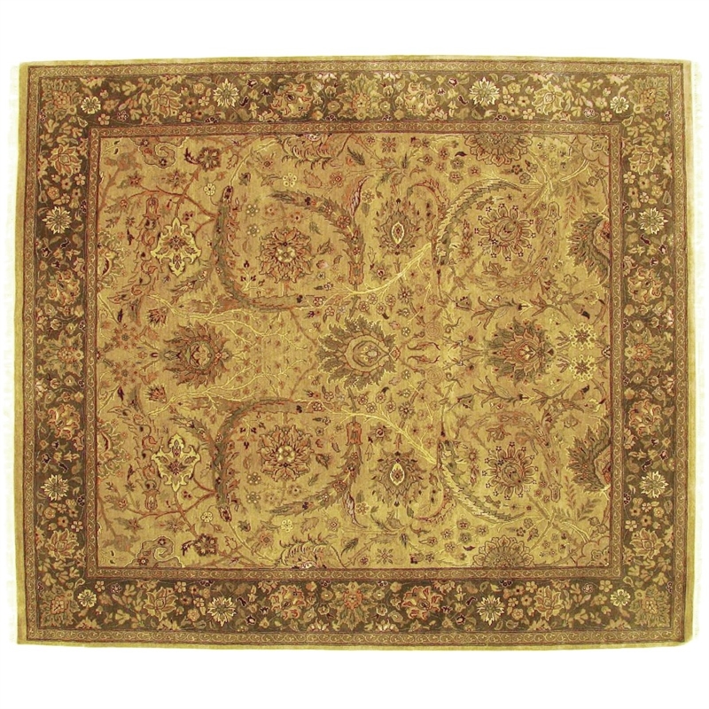 Moghul Hand-Knotted New Zealand Wool Wheat/Brown 8'x8' Round Area Rug