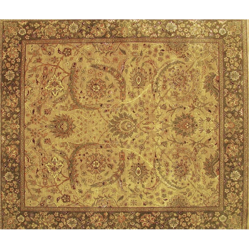 Moghul Hand-Knotted New Zealand Wool Wheat/Brown 8'x8' Round Area Rug