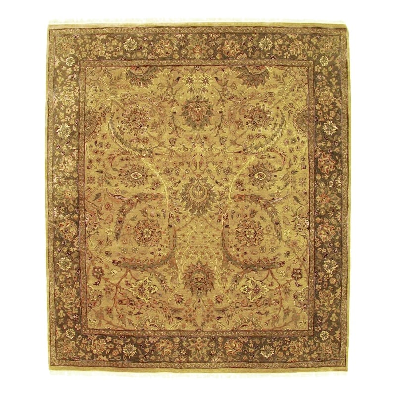Moghul Hand-Knotted New Zealand Wool Wheat/Brown 8'x8' Round Area Rug