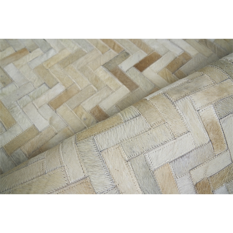 Mosaic Leather Hand-Tufted Leather Hide Light Beige 9'6