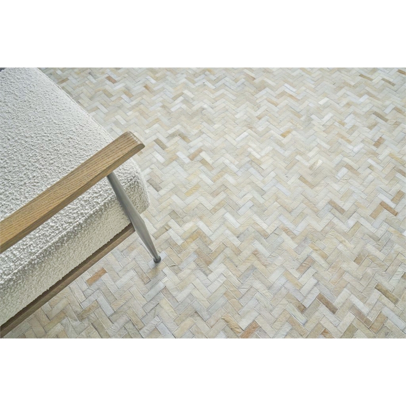 Mosaic Leather Hand-Tufted Leather Hide Light Beige 9'6
