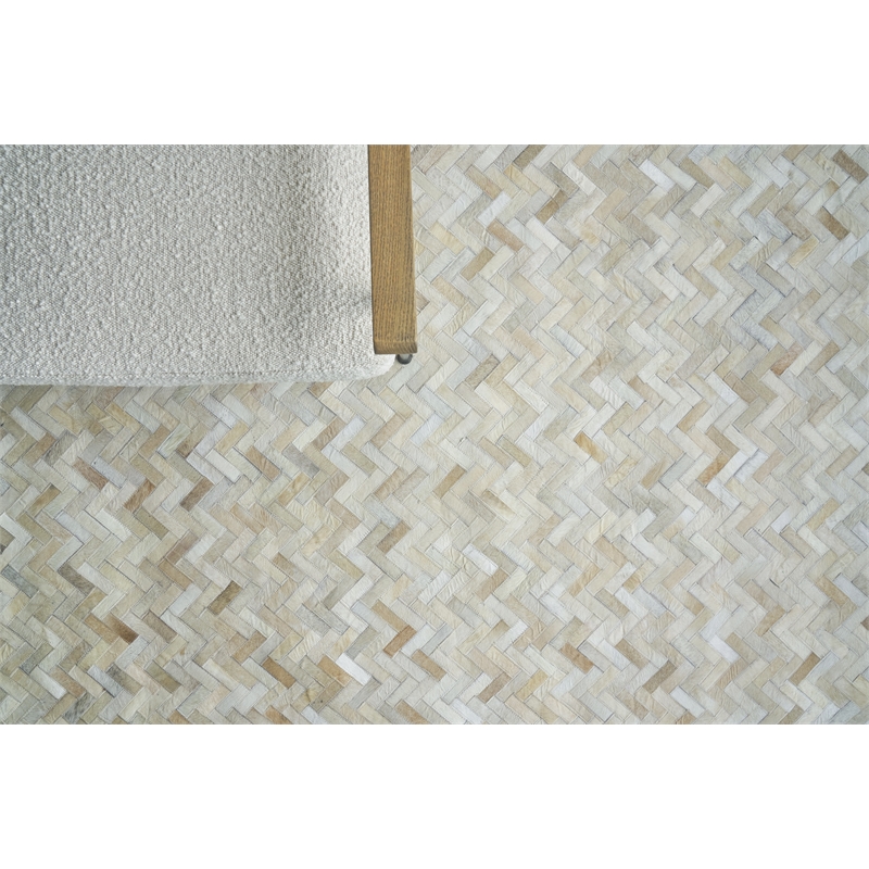 Mosaic Leather Hand-Tufted Leather Hide Light Beige 9'6