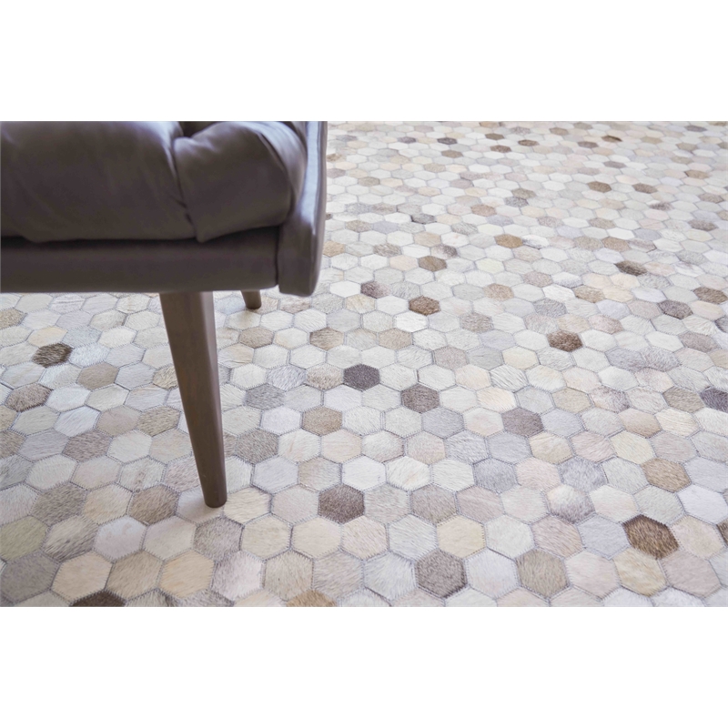 Mosaic Leather Hand-Tufted Leather Hide Silver 13'6