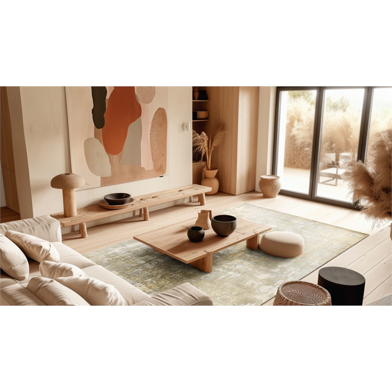 Murano Handloomed Wool/Bamboo Silk Beige 6'x9' Area Rug