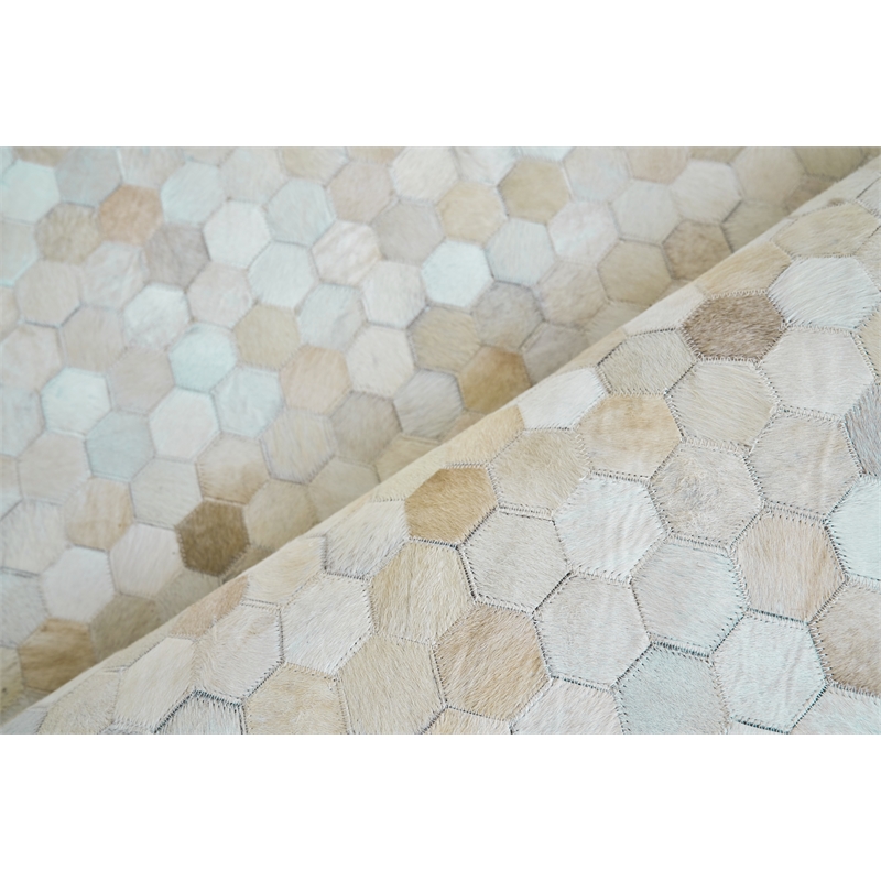 Mosaic Leather Hand-Tufted Leather Hide Light Beige 11'6