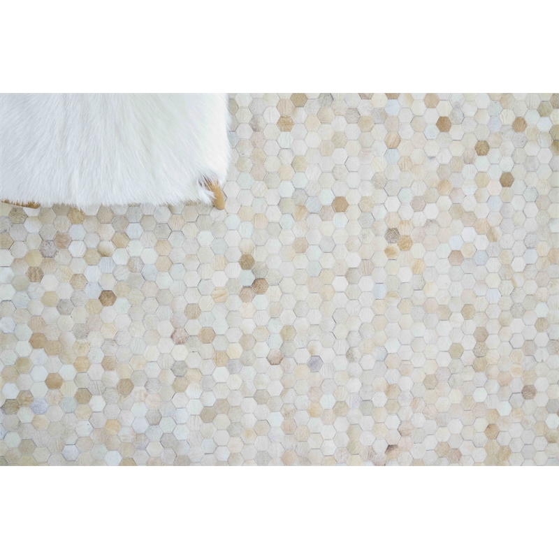 Mosaic Leather Hand-Tufted Leather Hide Light Beige 11'6