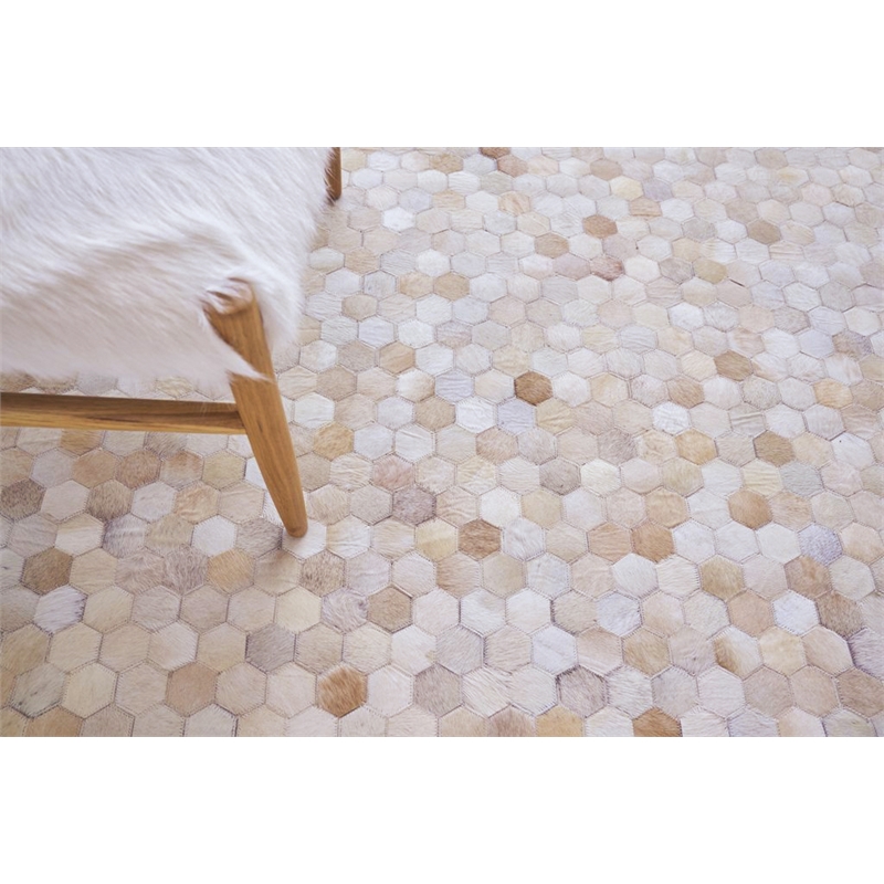 Mosaic Leather Hand-Tufted Leather Hide Light Beige 9'6