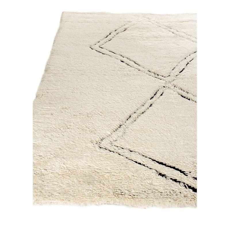 Moroccan Hand-Knotted New Zealand Wool Ivory/Black 8'x10' Area Rug