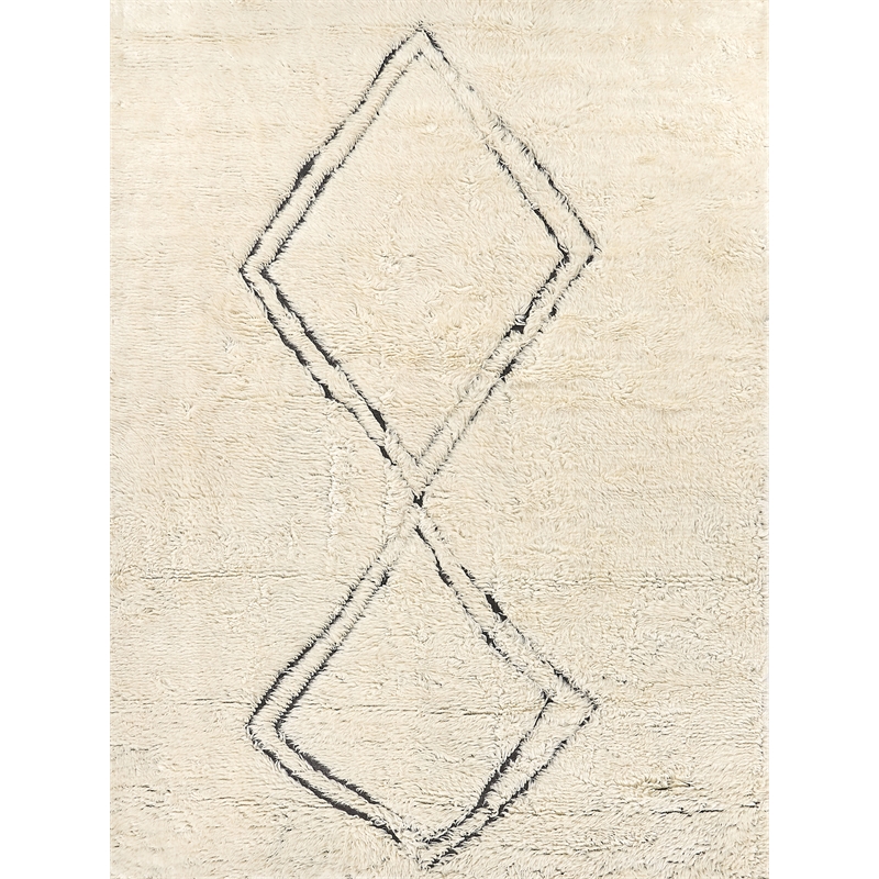 Moroccan Hand-Knotted New Zealand Wool Ivory/Black 8'x10' Area Rug