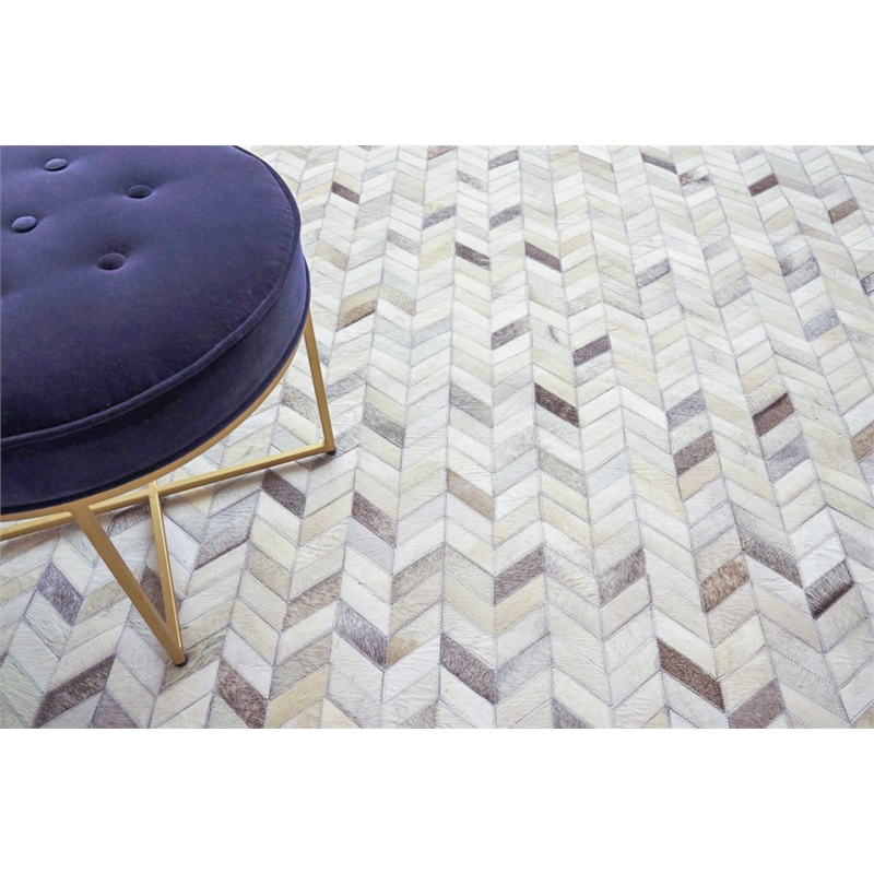 Mosaic Leather Hand-Tufted Leather Hide Silver 8'x11' Area Rug