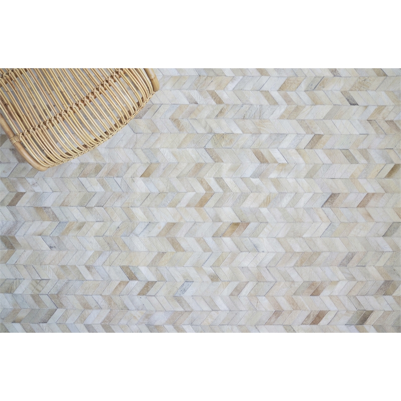 Mosaic Leather Hand-Tufted Leather Hide Light Beige 8'x11' Area Rug