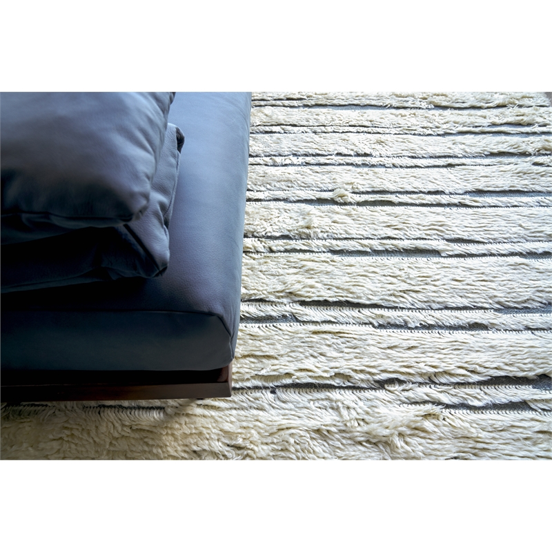 Moroccan Hand-Knotted New Zealand Wool Ivory/Dark Gray 6'x9' Area Rug