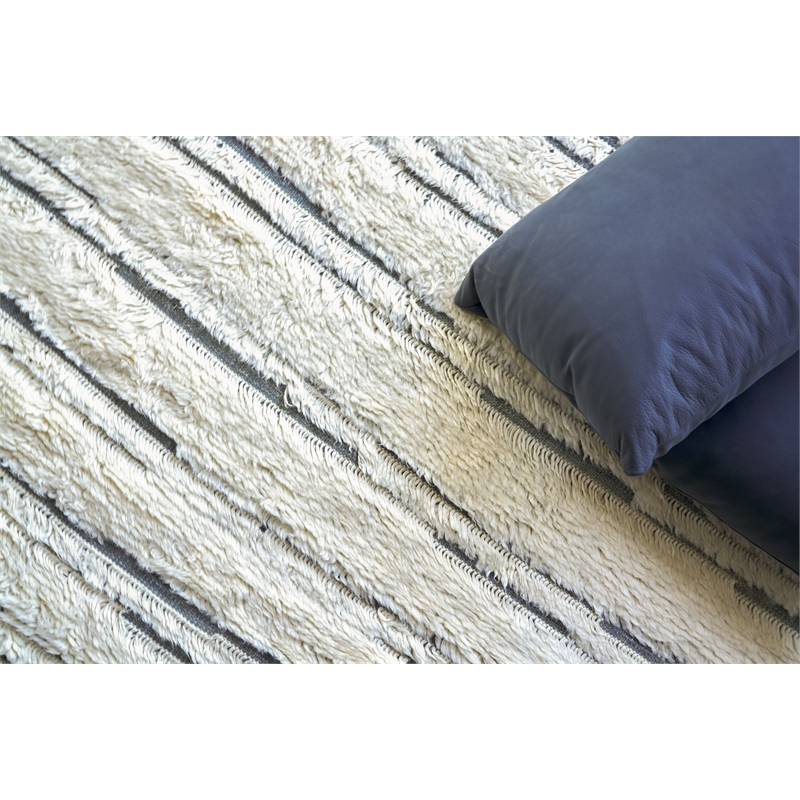 Moroccan Hand-Knotted New Zealand Wool Ivory/Dark Gray 6'x9' Area Rug