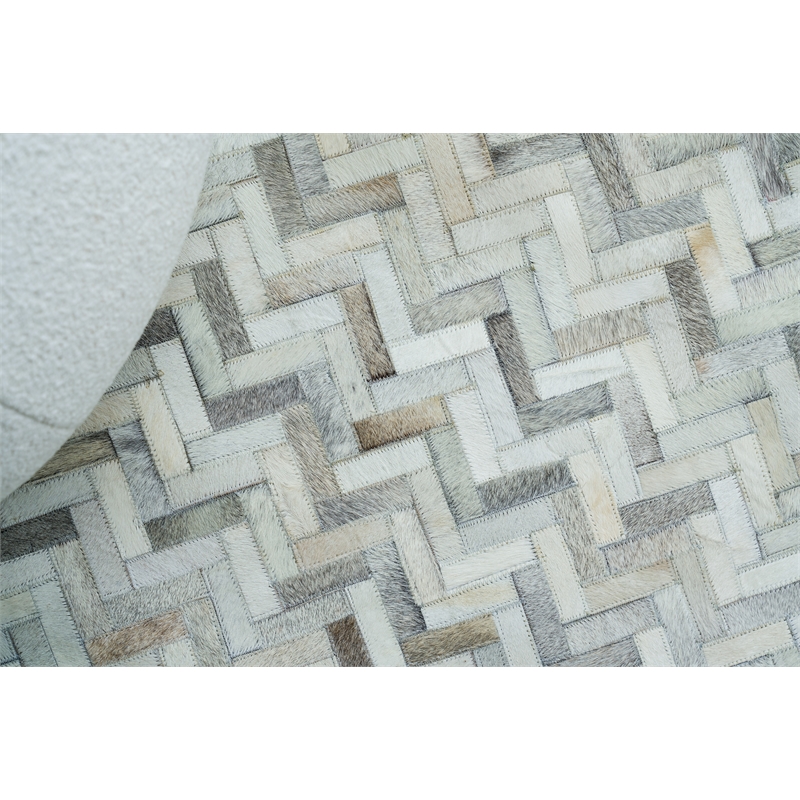 Mosaic Leather Hand-Tufted Leather Hide Silver 11'6