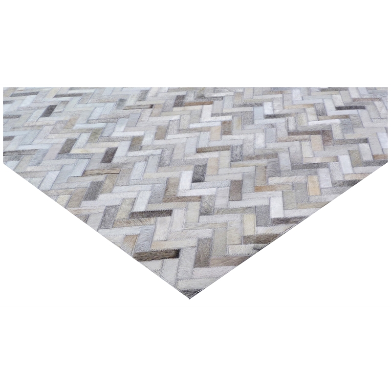Mosaic Leather Hand-Tufted Leather Hide Silver 8'x11' Area Rug
