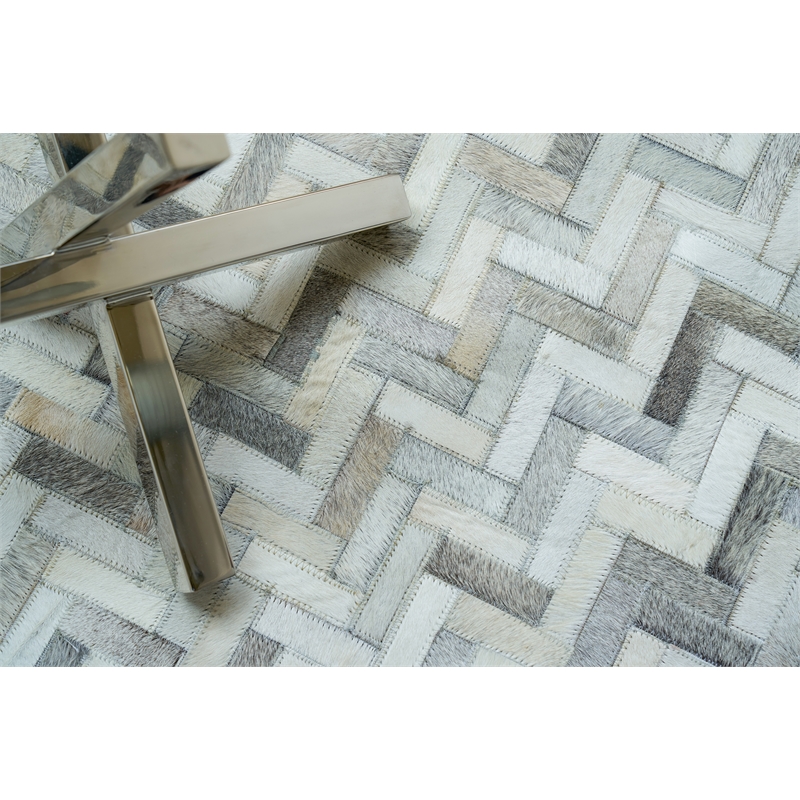 Mosaic Leather Hand-Tufted Leather Hide Silver 8'x11' Area Rug
