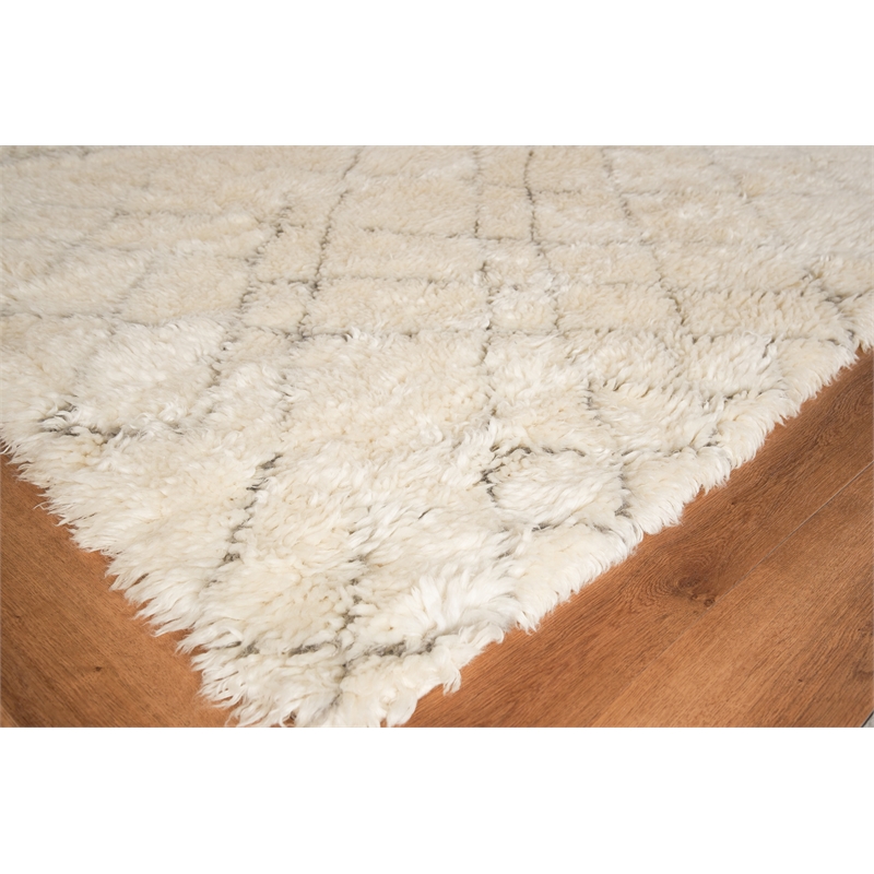 Moroccan Hand-Knotted New Zealand Wool Ivory/Charcoal 9'x12' Area Rug