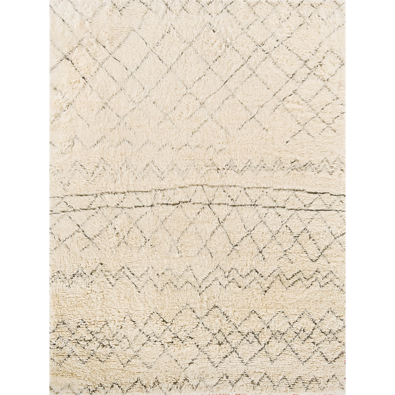 Moroccan Hand-Knotted New Zealand Wool Ivory/Charcoal 9'x12' Area Rug