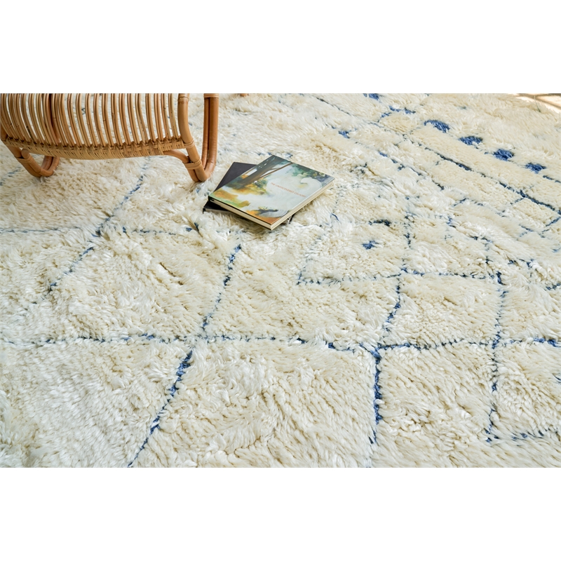 Moroccan Hand-Knotted New Zealand Wool Ivory/Blue 10'x14' Area Rug