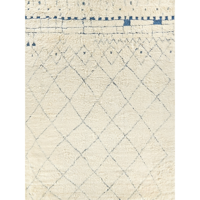 Moroccan Hand-Knotted New Zealand Wool Ivory/Blue 10'x14' Area Rug