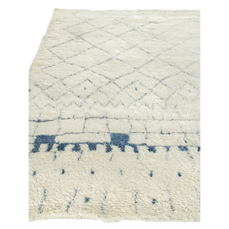 Moroccan Hand-Knotted New Zealand Wool Ivory/Blue 6'x9' Area Rug