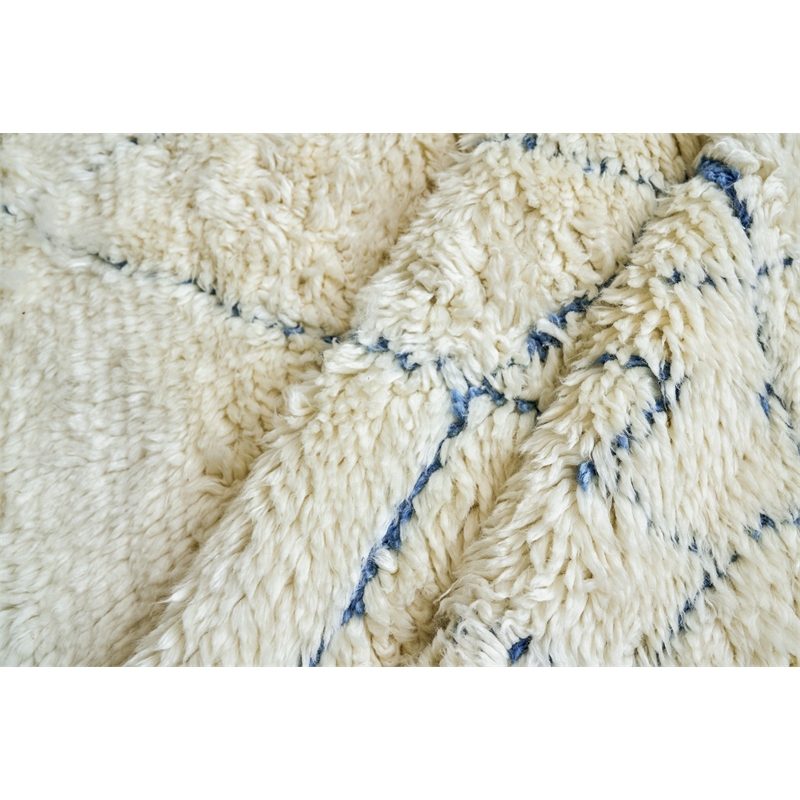 Moroccan Hand-Knotted New Zealand Wool Ivory/Blue 6'x9' Area Rug